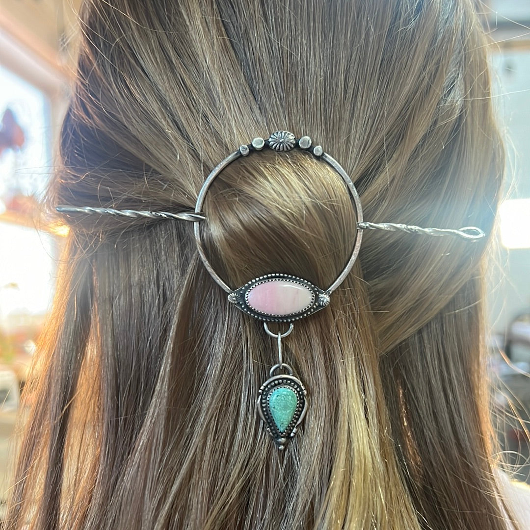 Pink Conch + Turquoise Hair Pin
