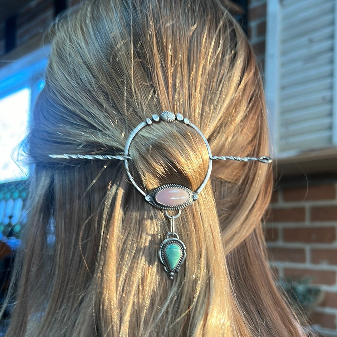 Pink Conch + Turquoise Hair Pin