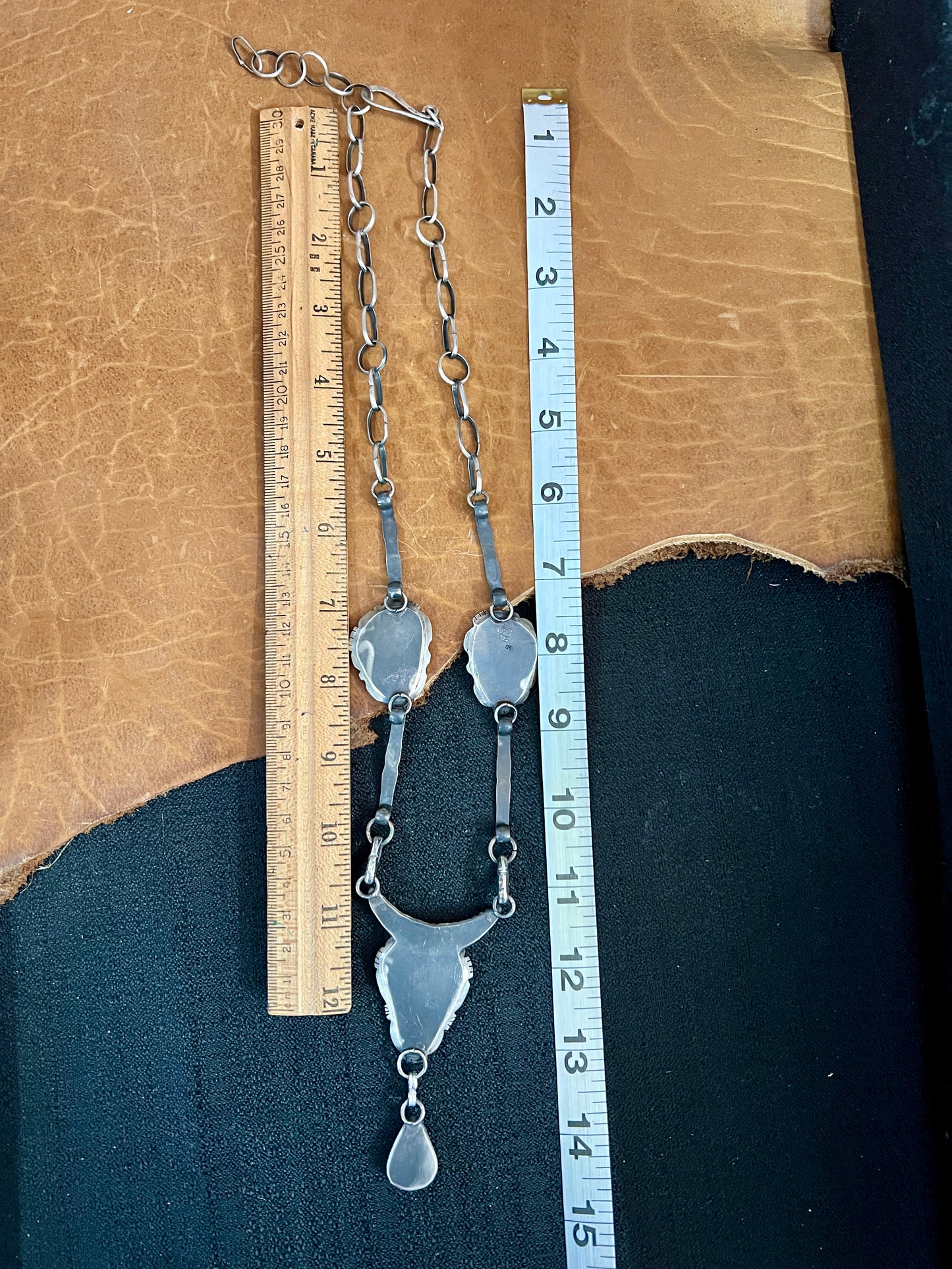 Royston Turquoise +Palmroot Lariat Necklace