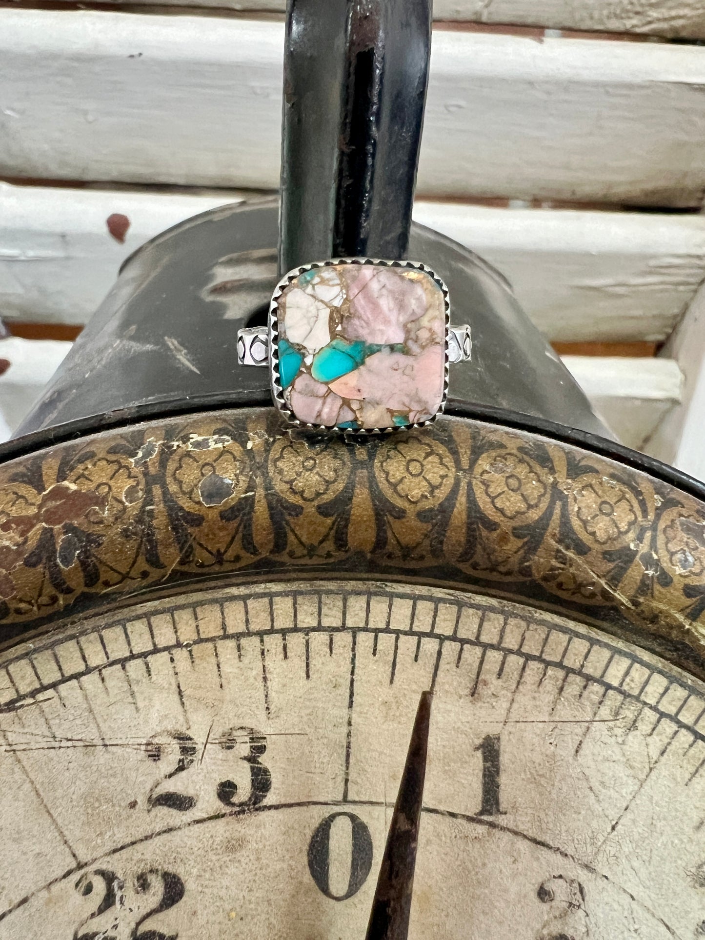 Pink Opal Mojave Stamped Ring (8.3/4)