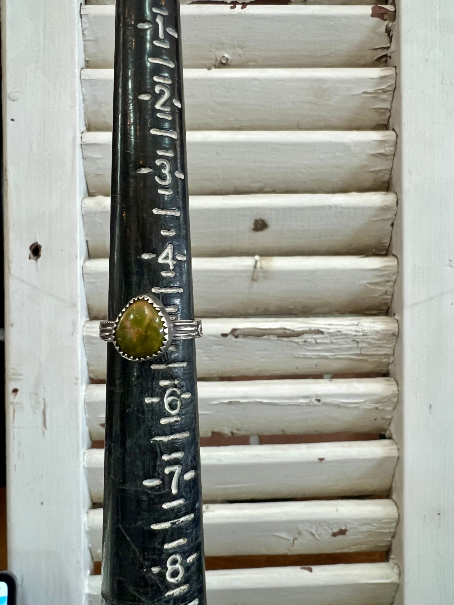 Olive Green Drop Stamped Ring (5.5)