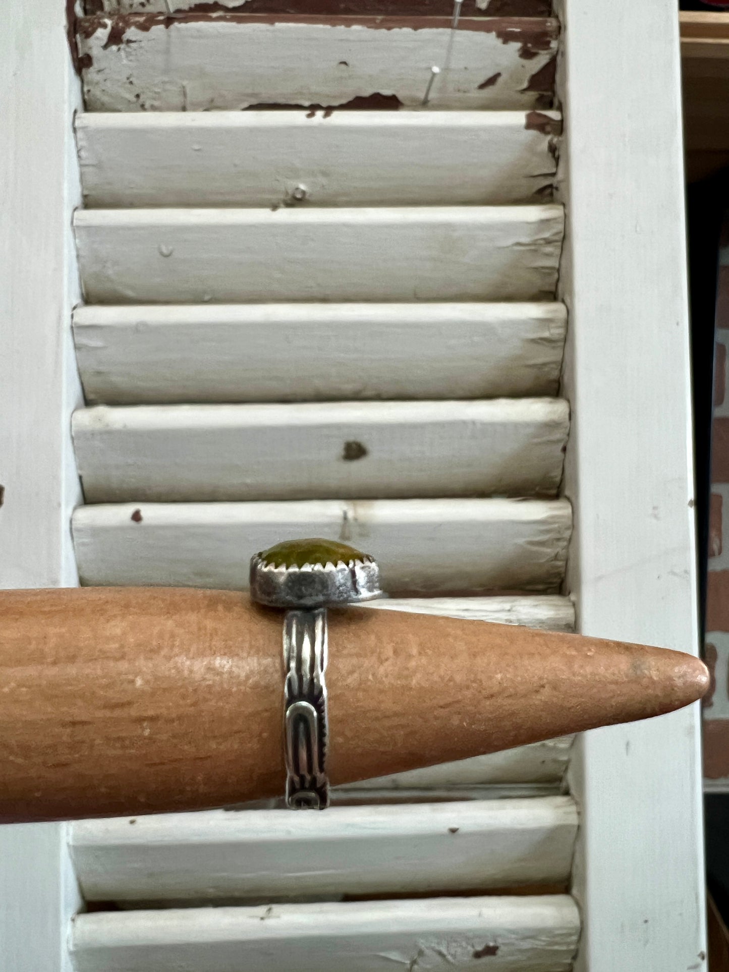 Olive Green Drop Stamped Ring (5.5)