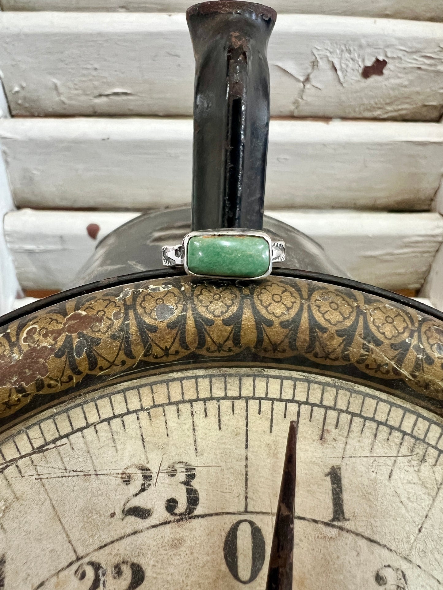 Rectangle Green Stamped Ring (6.5)
