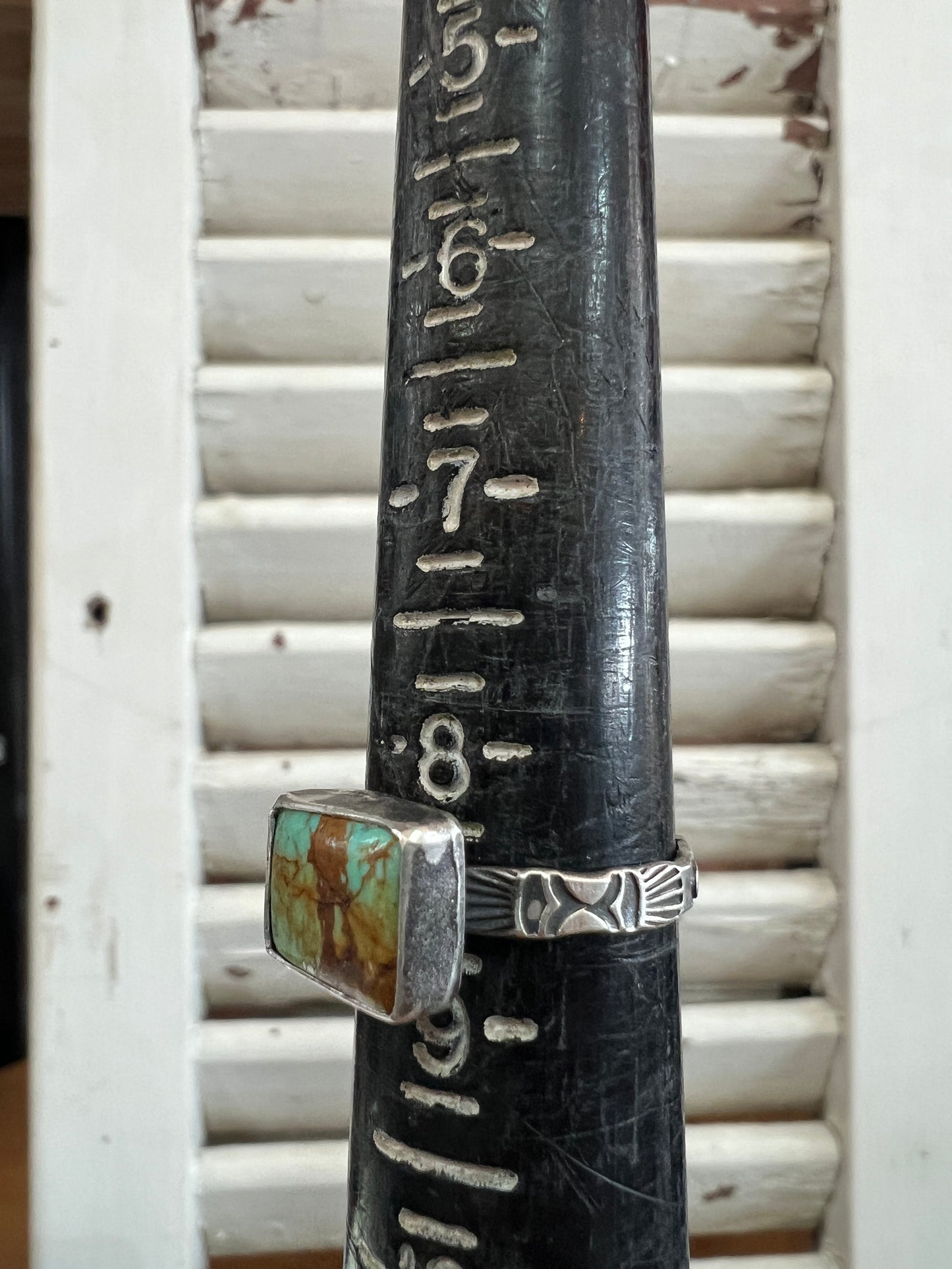 Rectangle Green/Brown Stamped Ring (8.5)