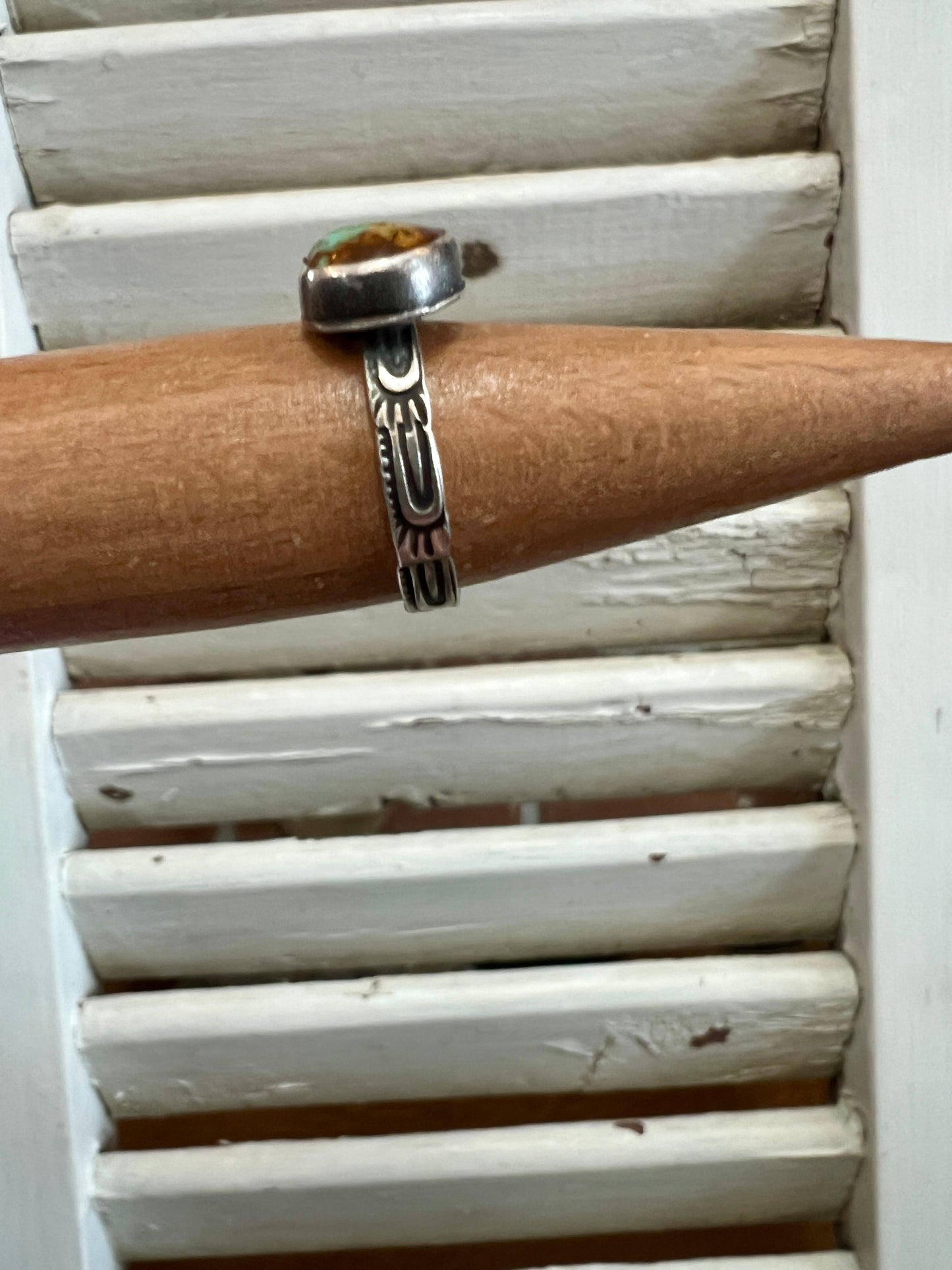 Oval Green/Brown Stamped Ring (7.5)