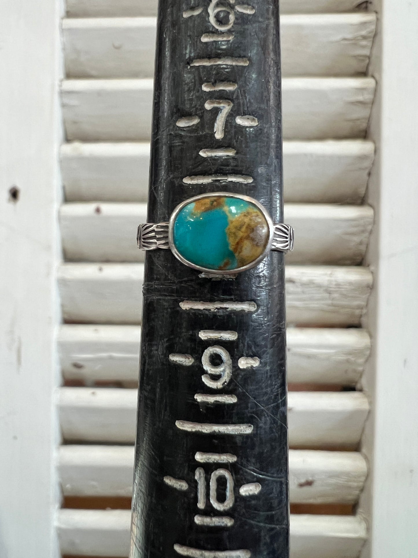 Oval Blue/Brown Stamped Ring (8)