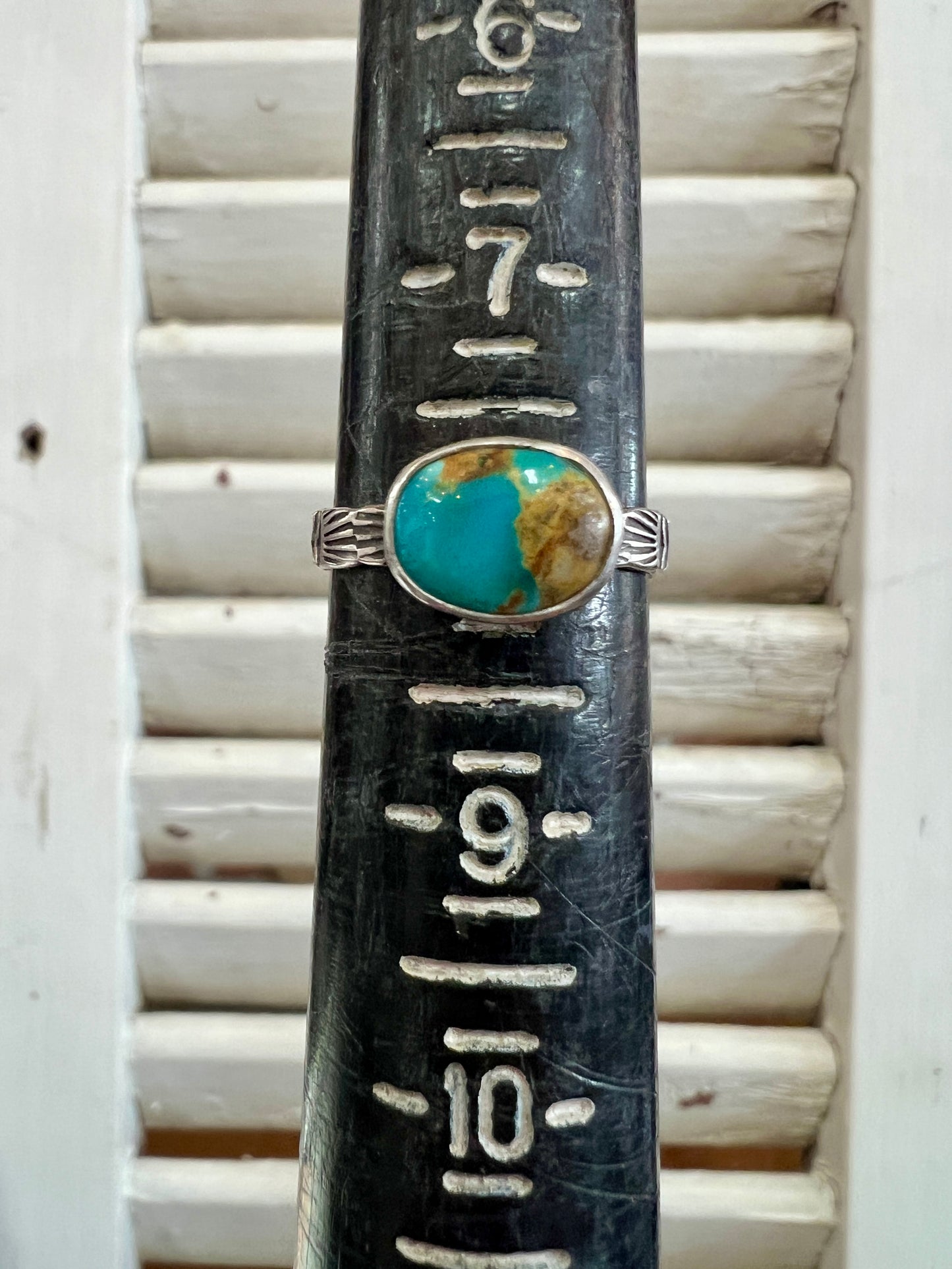 Oval Blue/Brown Stamped Ring (8)