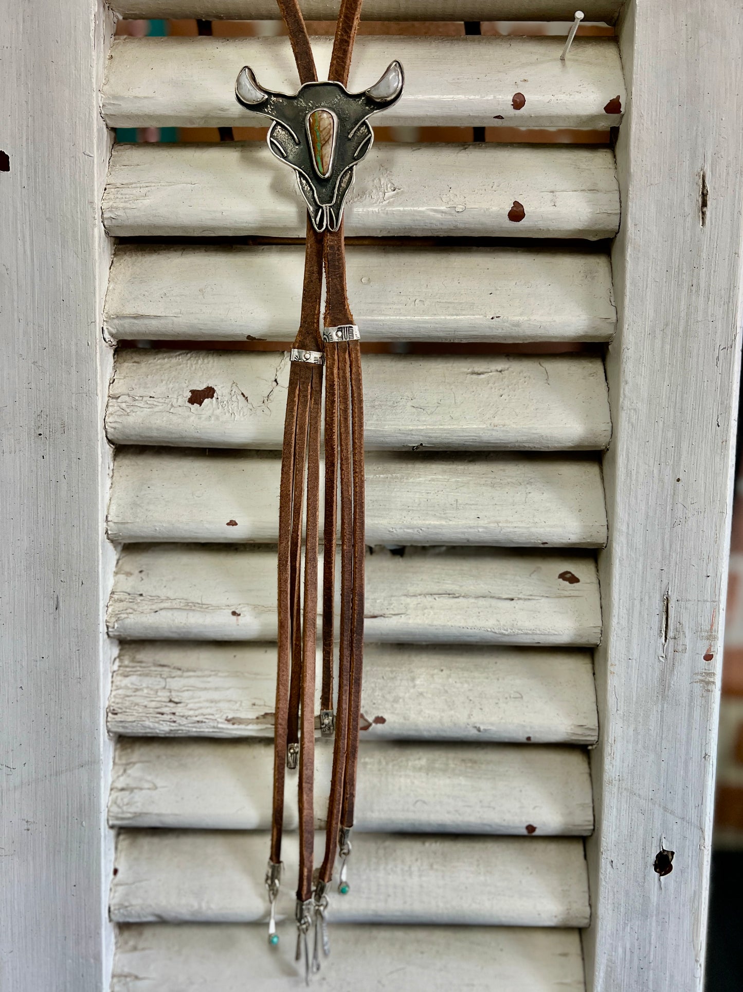 Turquoise + Moonstone Steer Head Bolo Tie