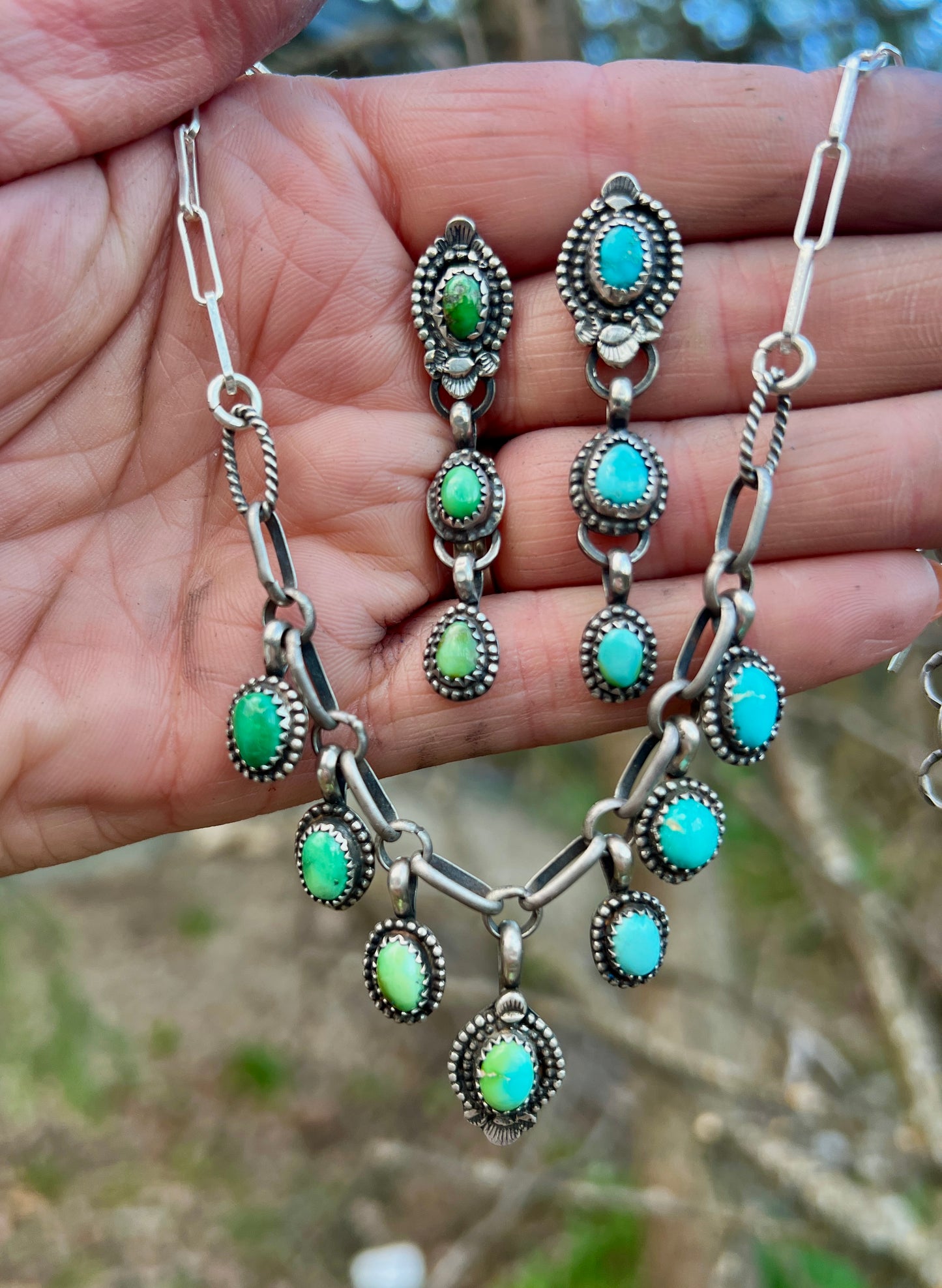 Ombré Green/Blue, Necklace + Earrings Set