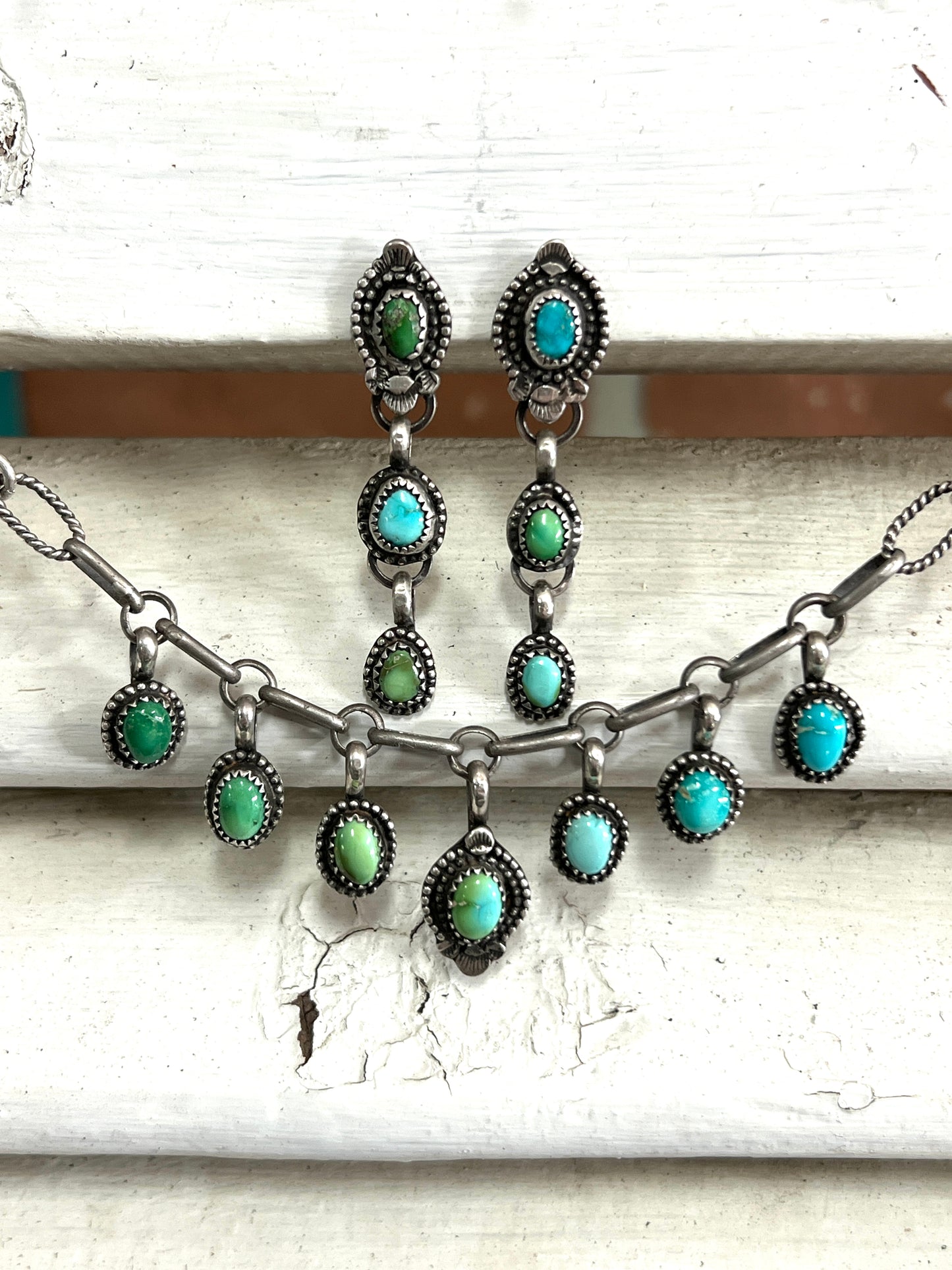 Ombré Green/Blue, Necklace + Earrings Set