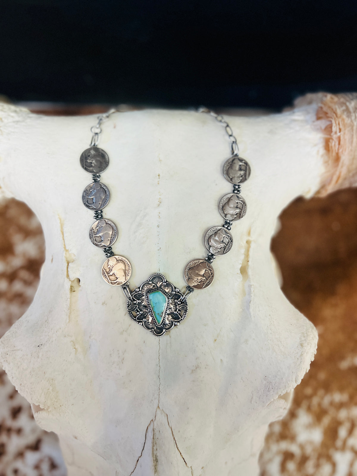 Buffalo Nickel Turquoise Statement Necklace