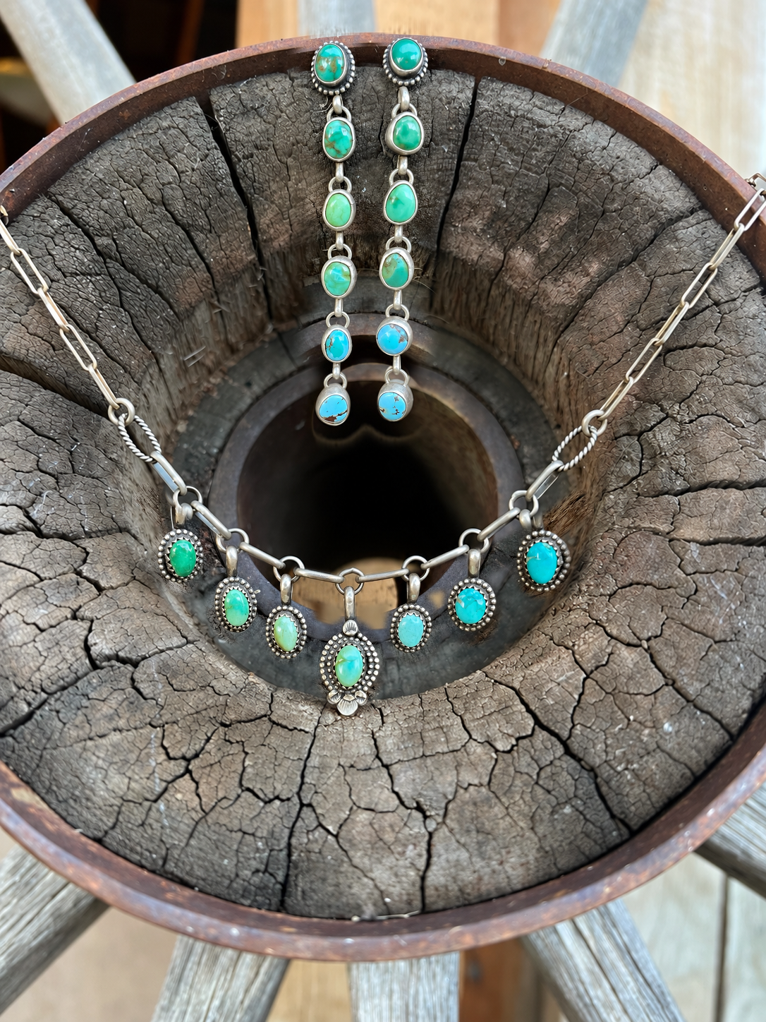 Turquoise Ombré Necklace & Earrings Set