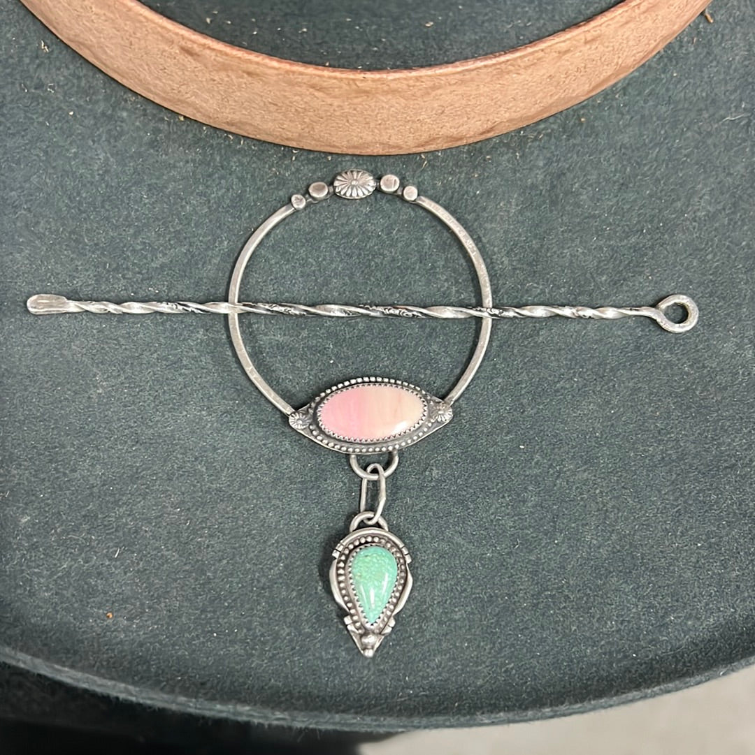 Pink Conch + Turquoise Hair Pin
