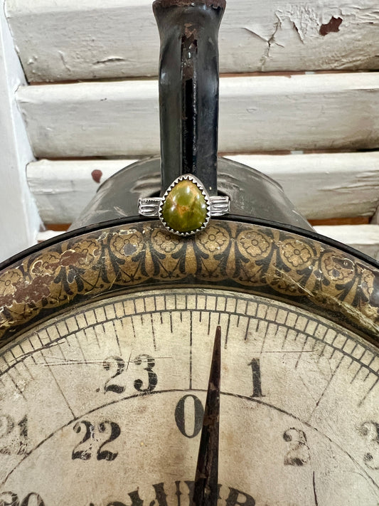 Olive Green Drop Stamped Ring (5.5)