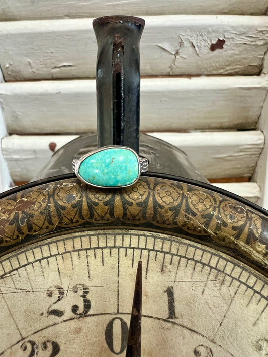 Oval Blue/Green Stamped Ring (7.1/4)