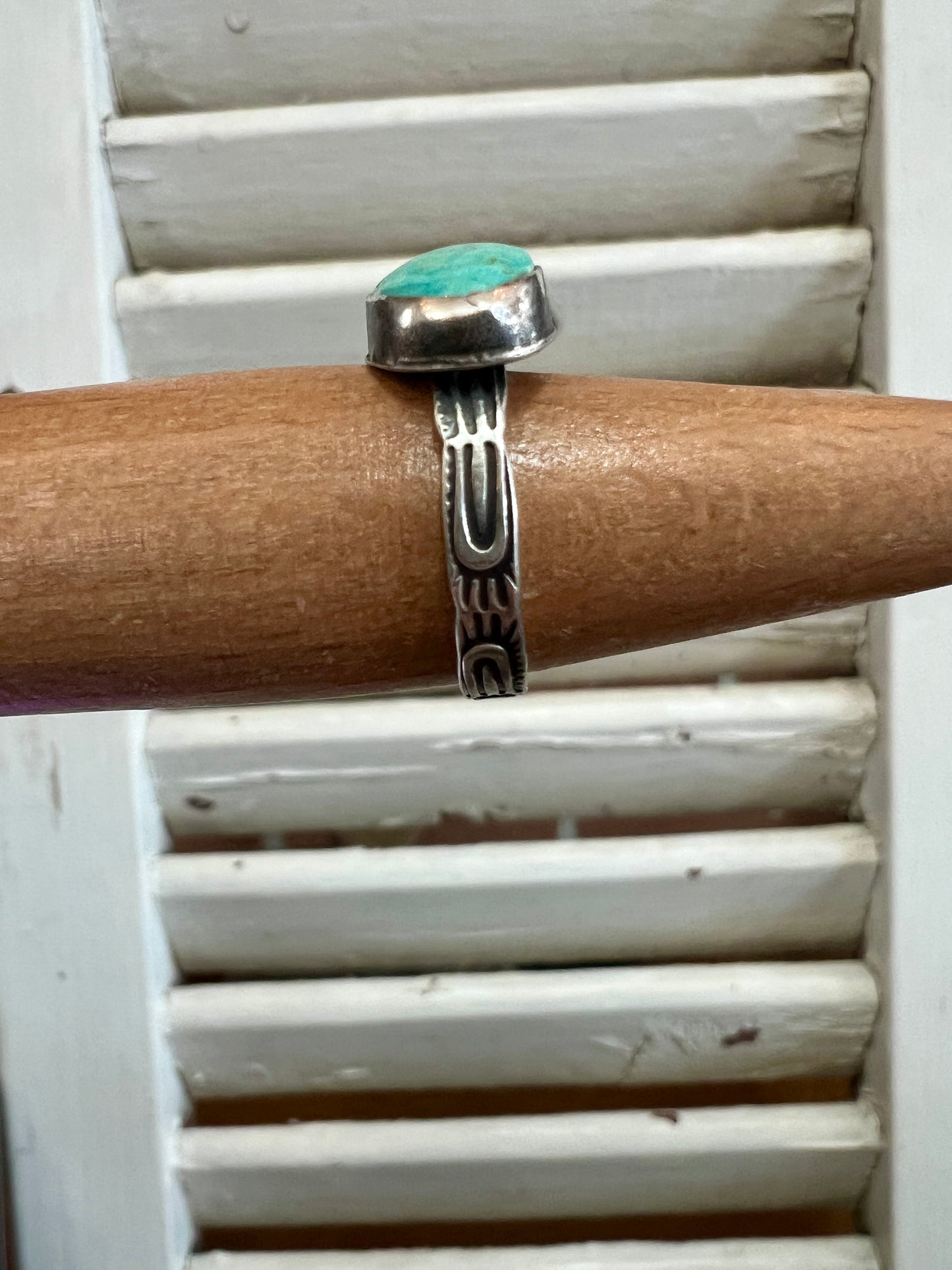Oval Blue/Green Stamped Ring (7.1/4)