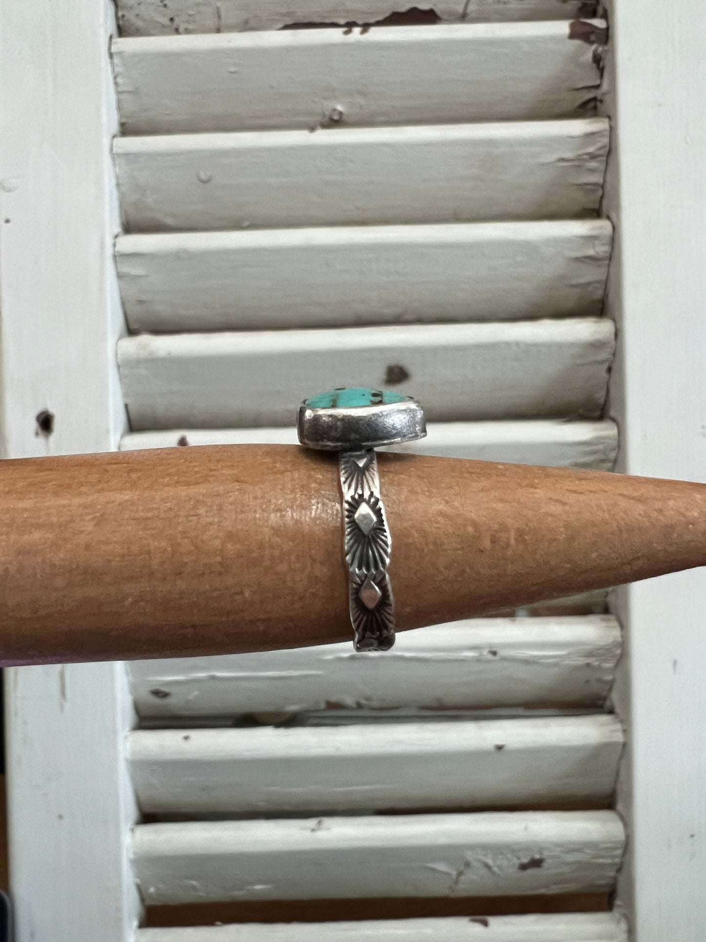 Drop Blue/Green Stamped Ring (6.5)