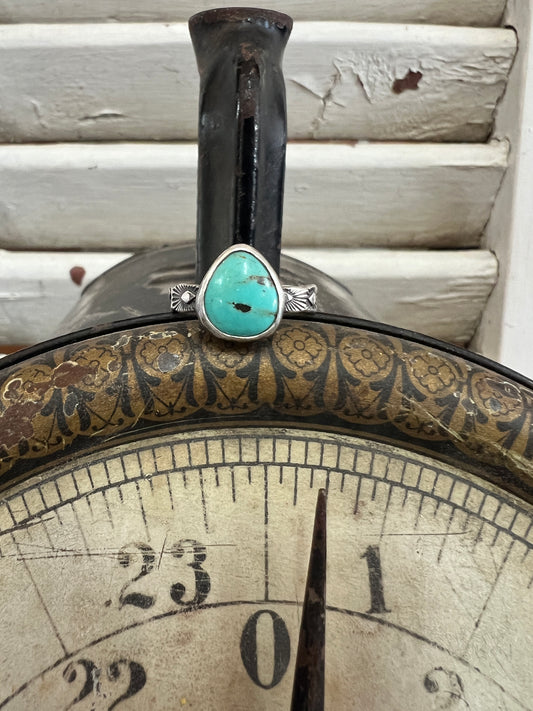 Drop Blue/Green Stamped Ring (6.5)