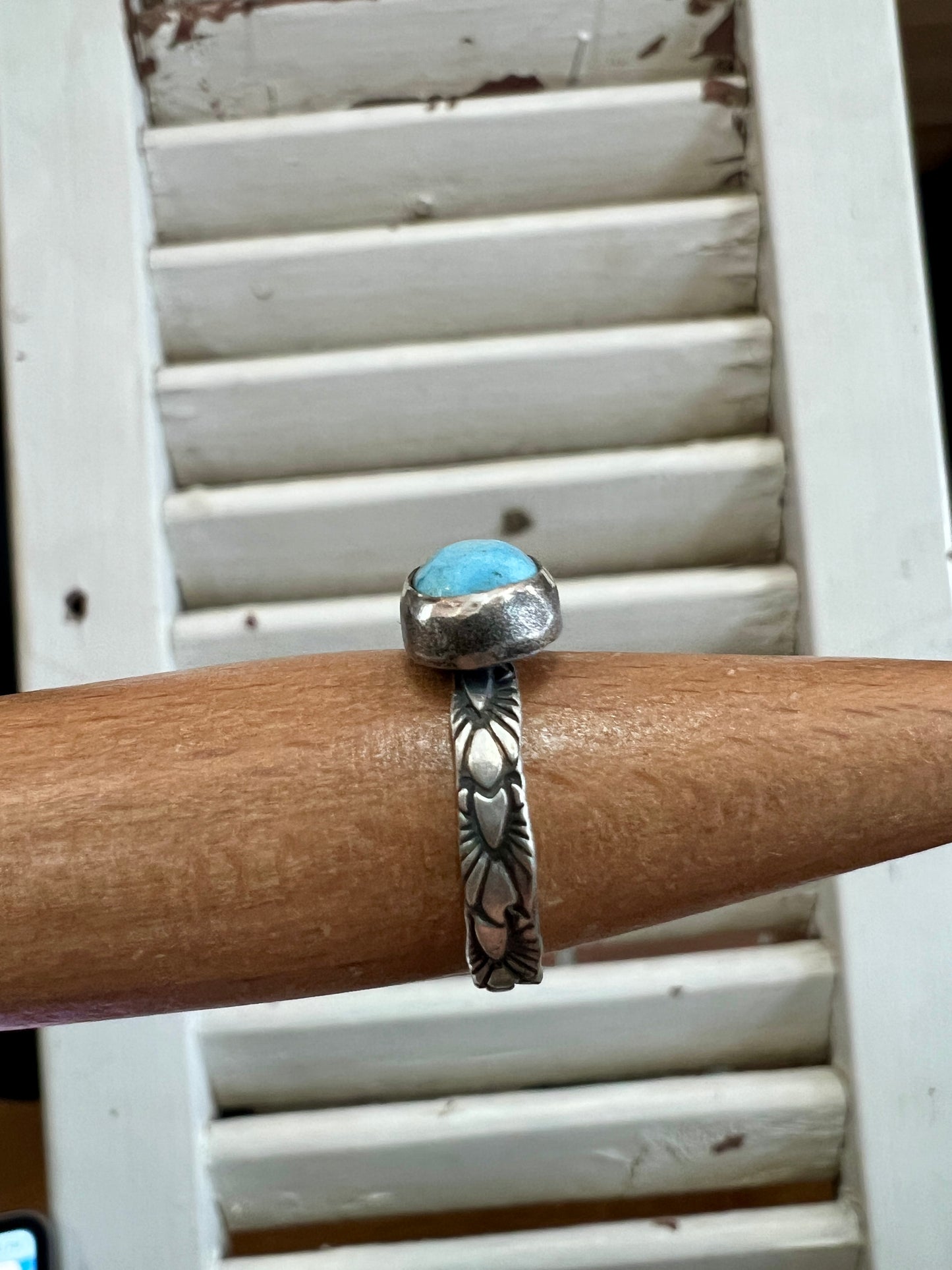 Oval Light Blue Stamped Ring (7.1/4)