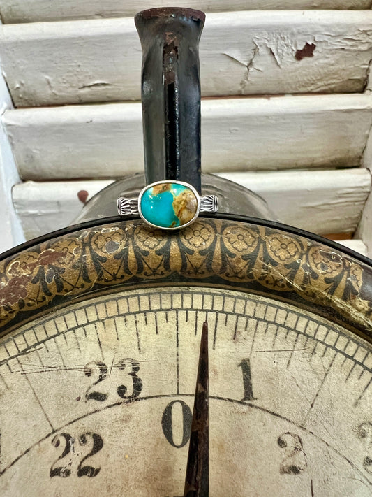 Oval Blue/Brown Stamped Ring (8)
