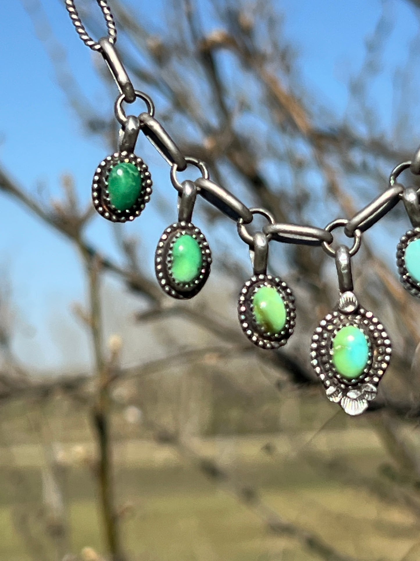 Ombré Green/Blue,  Necklace + Earrings Set