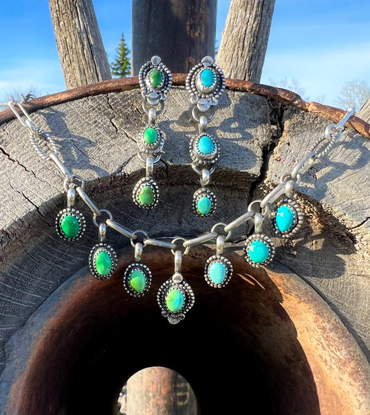 Ombré Green/Blue,  Necklace + Earrings Set