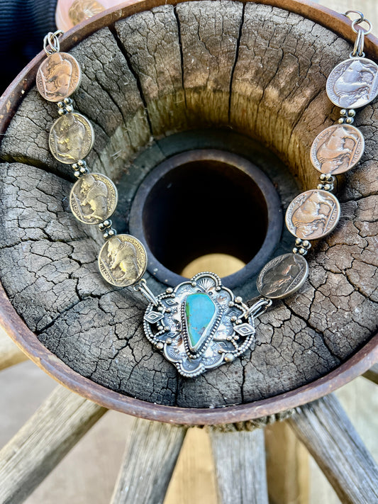 Buffalo Nickel Turquoise Statement Necklace