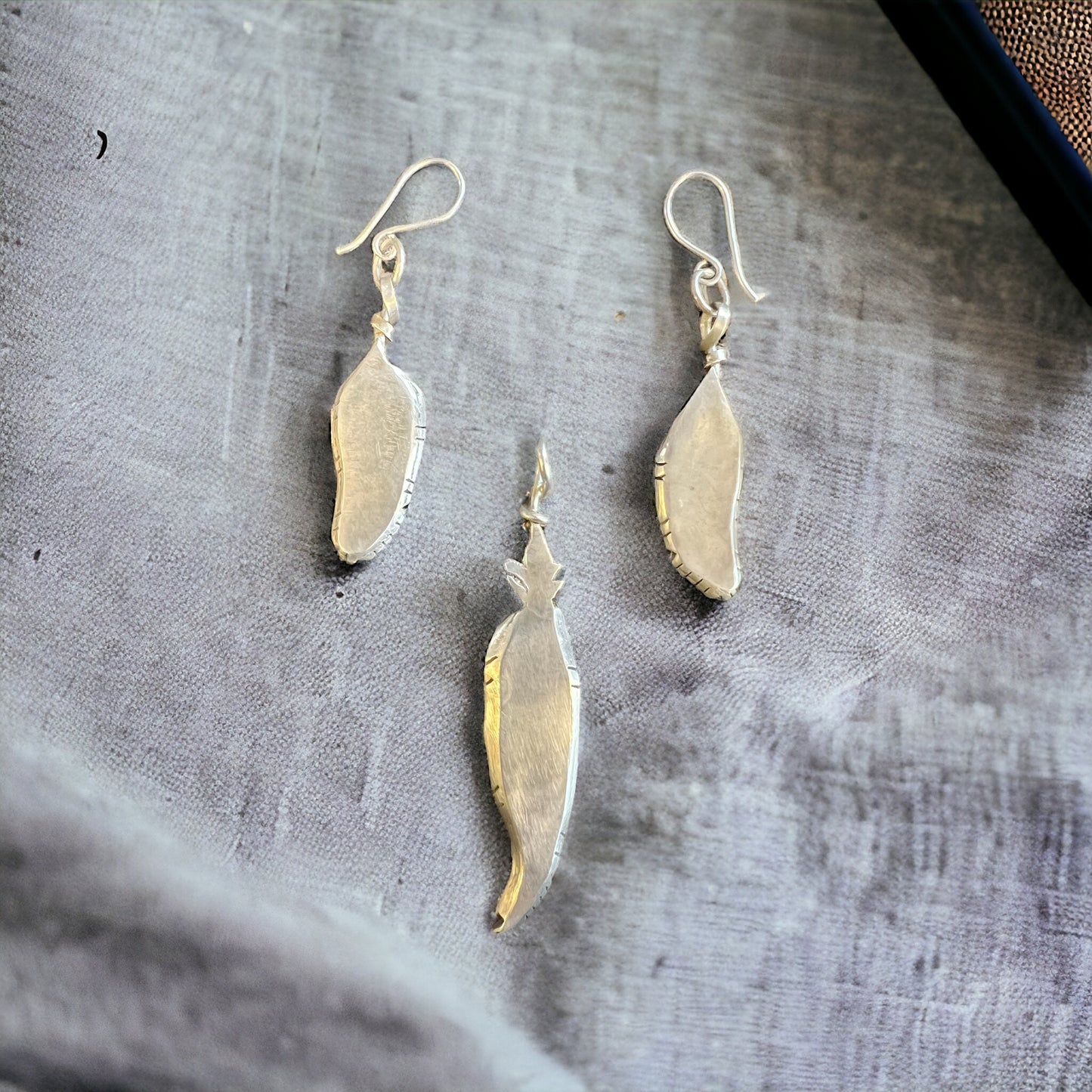 Silver Feather Pendant & Earring Set